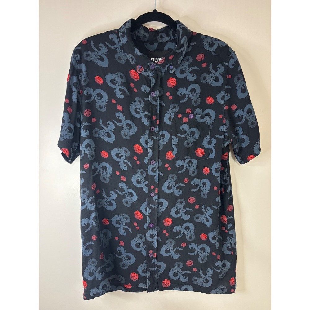 Dungeons & Dragons Short Sleeve Button Up‎ Shirt Black Stranger Things Size L